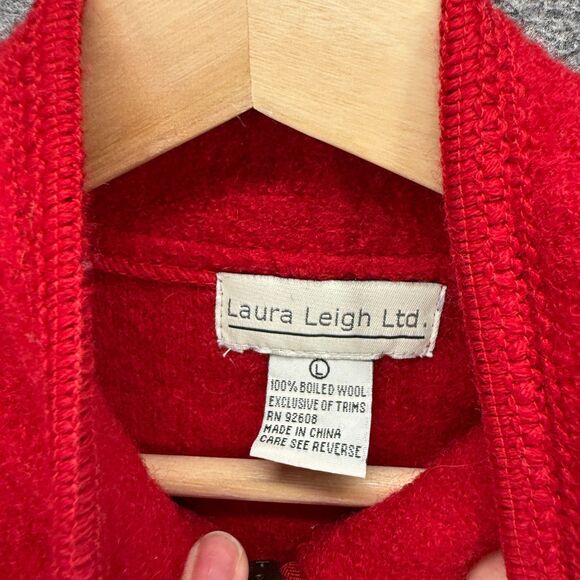 Laura Leigh Vest Women L Large Red Snowflake Print Full Zip Wool Sleeveless - Picture 5 of 6